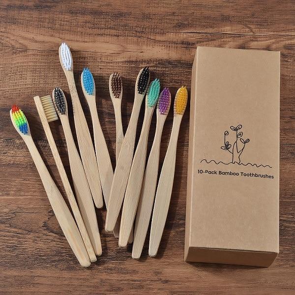 Escovas de Bambu Alta Qualidade Ecológicas Biodegradáveis (Kit com 10 Escovas) - Loja Oficial | XploudShop
