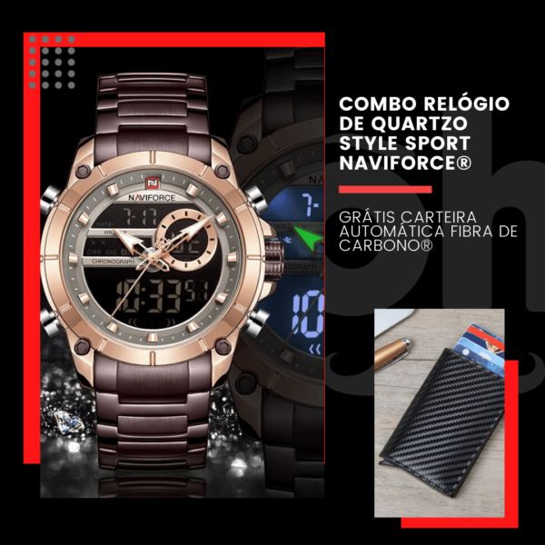 Combo Relógio de Quartzo Style Sport Naviforce® GRÁTIS Carteira Automática Fibra de Carbono® - Loja Oficial | XploudShop