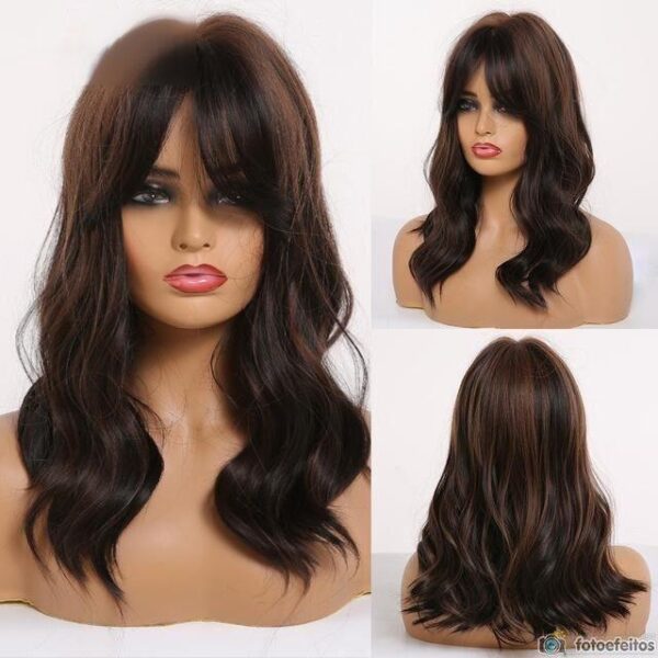 Front Lace Wig Fashion Franja Castanha com Mechas 55cm - Loja Oficial | XploudShop